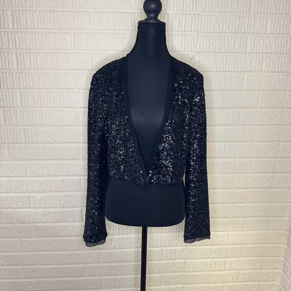 NWT Haltson Heritage Sequin‎ Black Open Front Cropped Cardigan Sz M New Year